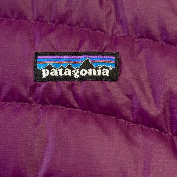 PATAGONIA Goose Down Sweater Jacket Womens XL Purple Puffer Winter Coat Warm - Picture 3 of 15